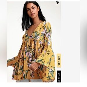 Free People Yellow Floral Tunic